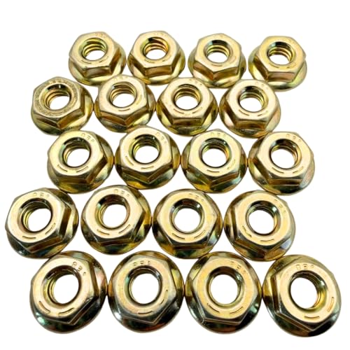 1/4"-20 Grade 8 Serrated Flange Nuts (20 Pack) – Heavy Duty Yellow Zinc Coarse Thread Locking Fasteners, SAE J995 Vibration Resistant Steel Serrated Flange Nut – 20 Pack