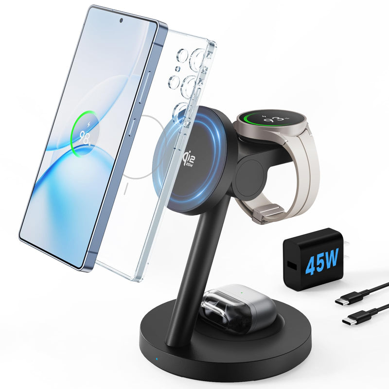 Qi2.2 25W Wireless Charger for Samsung - Joygeek Fast Magnetic Charging Station for Galaxy S26/S25 Ultra/Z Fold Flip7, Watch 8 Ultra/7/6/5 & Buds 4/3 Pro, 45W Adapter Included Matte Black
