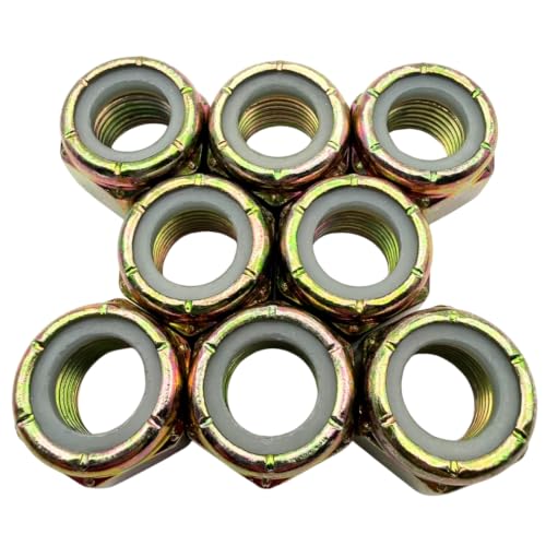 9/16"-18 Grade N8 Nylon Lock Nuts (8 Pack) – Heavy Duty Yellow Zinc Fine Thread Locking Fasteners, Vibration Resistant for Grade 8 Hardware