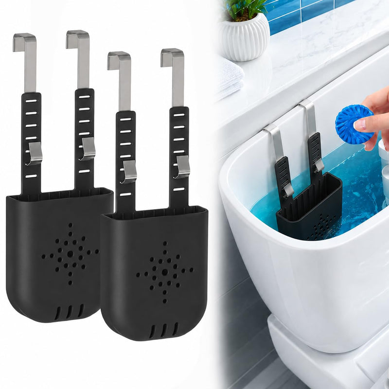 Vespara 2Pcs Adjustable Toilet Tank Tablet Holder, Hanging Silicone Basket Carrier with Rustproof Hooks, Adjustable Height Toilet Tank Tablet Holder (Black) 2pcs Black