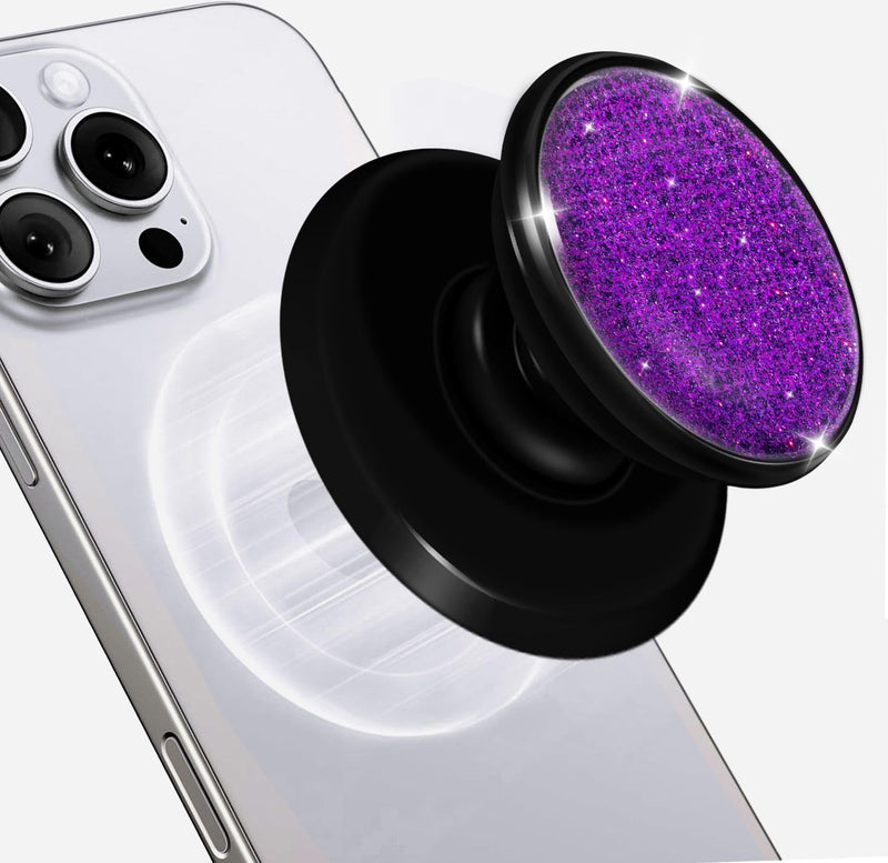 for MagSafe Phone Grip,Soft Silicone Magnetic Collapsible Cell Phone Finger Grip for iPhone 17/16/15/14/13,12 and Smartphones Tablets - Purple Glitter