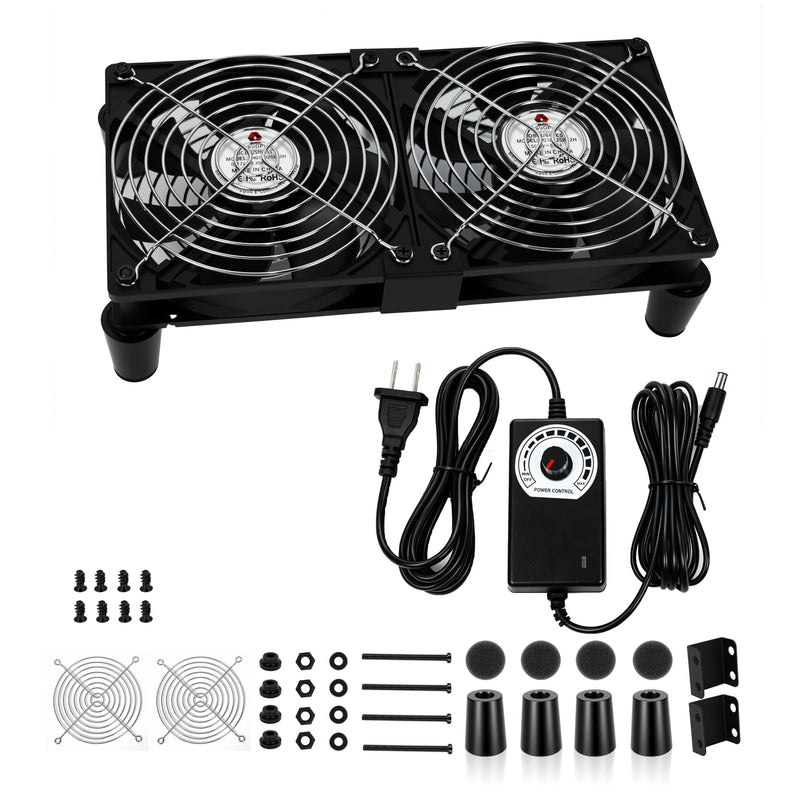 2 Pack 120mm Cabinet Cooling Fan, 166 CFM High Airflow Hydraulic Quiet Fan with Variable Speed Controller, AC 100-240V Plug & Play for Server Rack, Cabinet, NAS, Router, Greenhouse