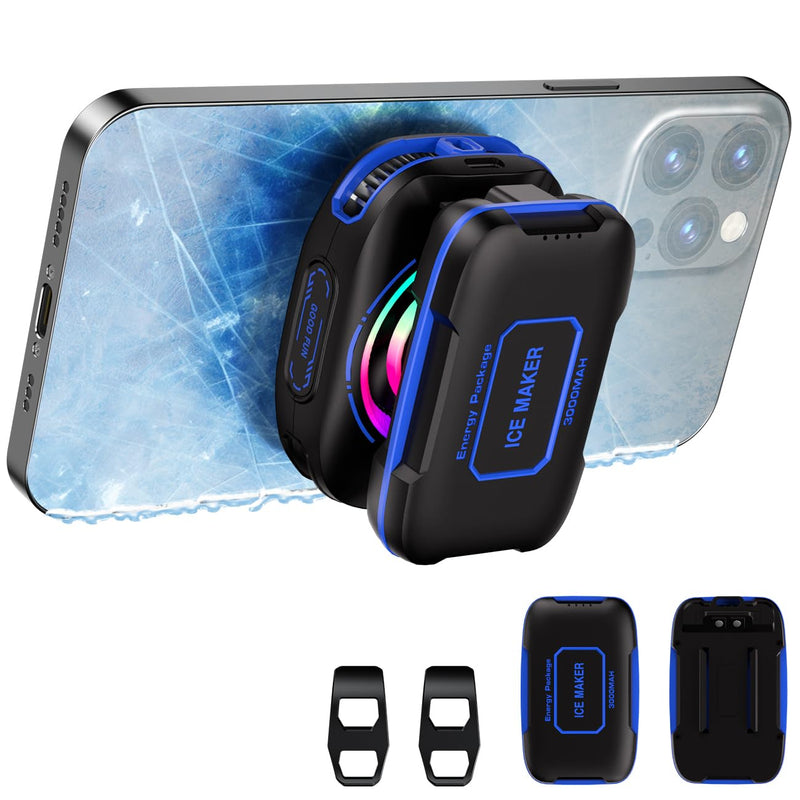 Cell Phone Cooler for Gaming, Magnetic Portable Radiator with RGB Lights, 3000mAh Rechargeable Battery, Compatible with iPhone, iPad, Android Black, Blue