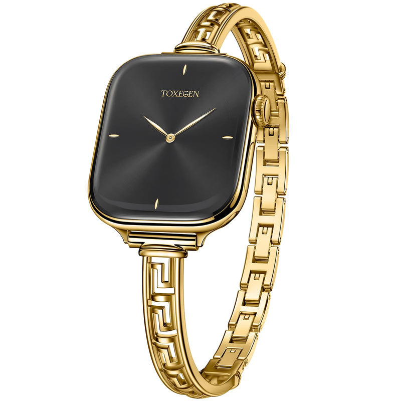 Slim Bracelet for Apple Watch Series 11-3 SE 3 2 1 Ultra Women iwatch Bands | Greek Key Design, Solid 316L Stainless Steel, Fits 38/40/41/42/44/45/46/49mm, Adjustable Length, Dressy Gift for Her Gold 38/40/41/42mm(Series 11/10)