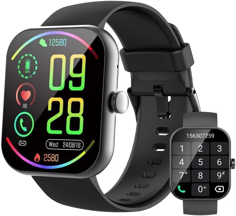 Jugeman Smart Watch for Men Women, 1.96" HD Smartatch(Answer/Make Calls), 113+ Sport Modes, Activity Fitness Tracker with Heart Rate/Sleep Monitor/Pedometer/Calories, IP68 Waterproof for Android iOS A-Black