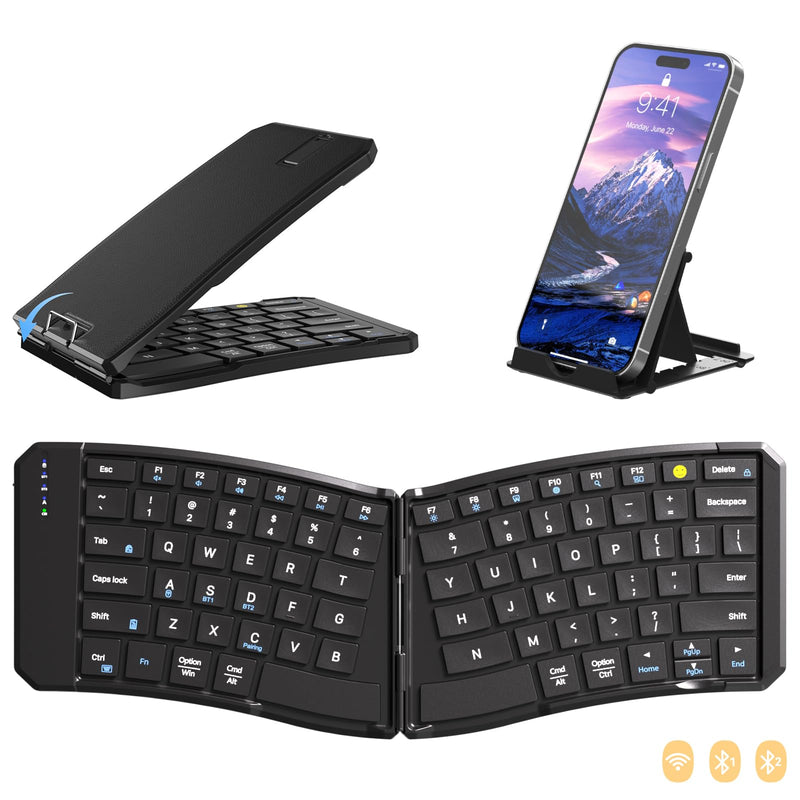 Ergonomic Foldable Keyboard, 3-Device Dual Mode 2.4G & Bluetooth | Ultra-Slim Portable Wireless Design for Travel&Lap Use, Connects up to 3 Devices, Compatible with iOS, Android, Windows
