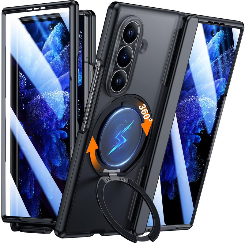 for Samsung Galaxy Z Fold 8 Ultra Case,[360°Rotatable Magnetic O-Ring Stand & HD Screen Protector][Compatible with MagSafe] Translucent Matte Shockproof Phone Case for Z Fold 8 Ultra,Black Black for Samsung Galaxy Z Fold 8 Ultra