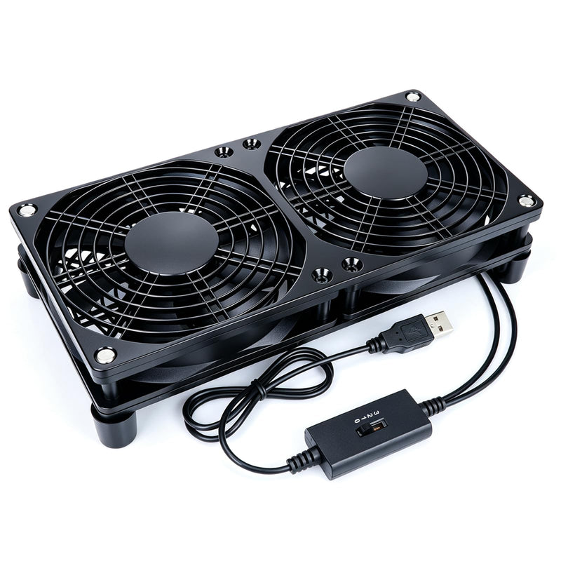 Quiet Dual 120mm USB Fan with 3-Speed Control, USB 5V Powered Cooling Case Fan, for Router TV Box Micro Computer