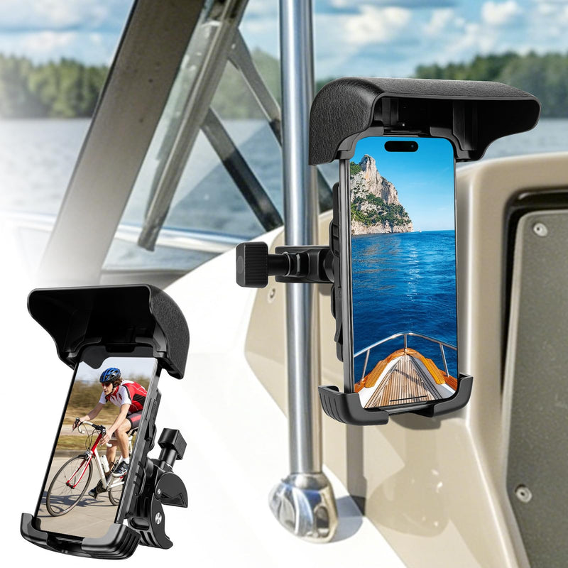 Boat Phone Holder Marine with Mount Sunshade for Bike ,Kayak,Motorcycle | 360° Rotatable Crab Clamp Cell Phone Mount, Universal Smartphone Accessory
