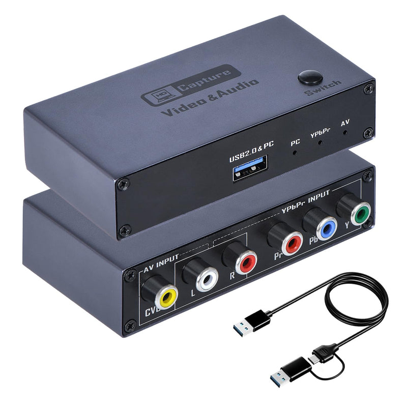 2026 Upgraded VHS RCA YPbPr to Digital Converter, 1080P 60Hz Component Composite Audio Video to USB Video Capture Card for VHS VCR DVD PS2 Wii N64, Compatible with Windows Mac Linux Android