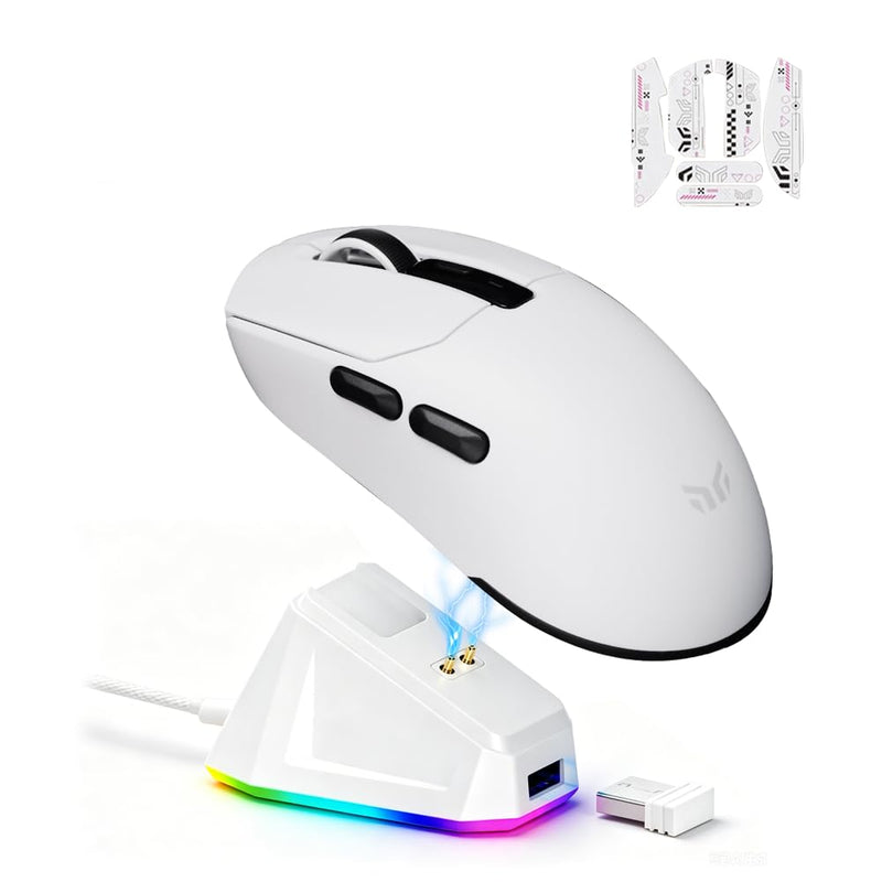 Tyrfing V1 Tri-Mode Wireless Gaming Mouse White | RGB Magnetic Charging Dock, Tri-Mode Wireless (BT/2.4G/USB-C), Ultra-Light 59g Design, USB-C Rechargeable,PAW 3311