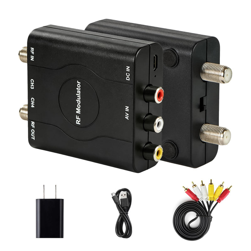 RCA to RF Modulater for TV, AV to Coaxial RF Converter with CH3/CH4 Switch, Analog Video Audio Modulator NTSC Format for Retro Game Console, VHS Player, DVD, VCR