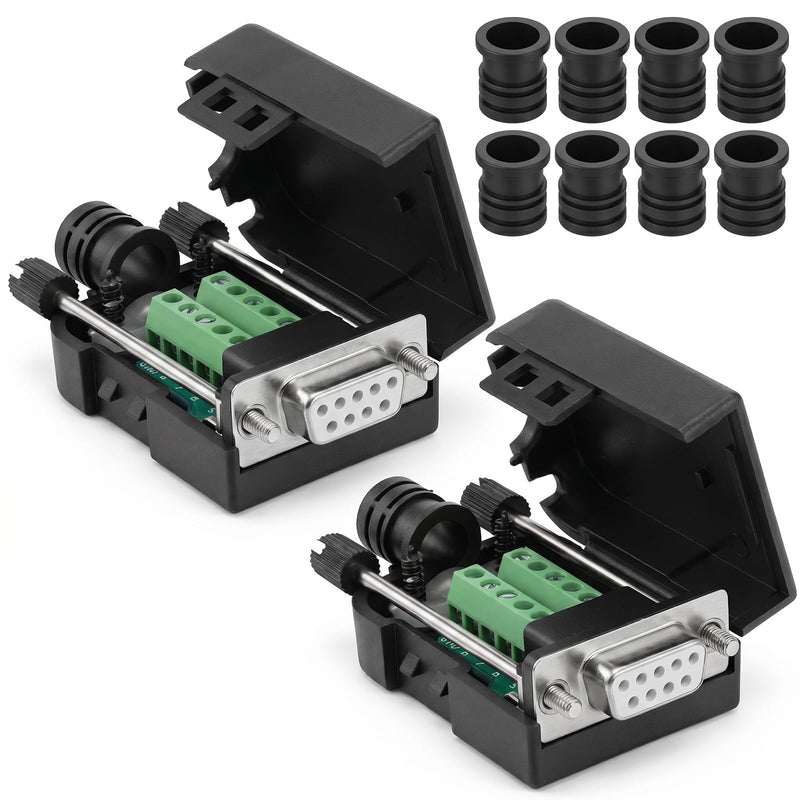 2PCS DB9 Female Breakout Connector, Solderless RS232 Serial Adapter with Screw Terminals, D-SUB 9-Pin Port to Terminal Block Module Board for Serial Devices (Black)
