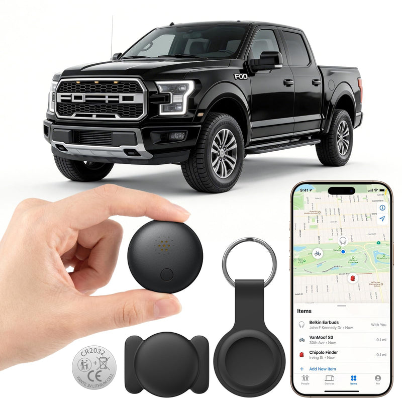 Mini GPS Tracker for Vehicles, Car Tracker Work with Find My (iOS Only) | No SIM Card Required, Hidden Magnetic-Sleeve Design for Secure Placement, Splashproof for Luggage, Bags, Keys, Vehicles Black