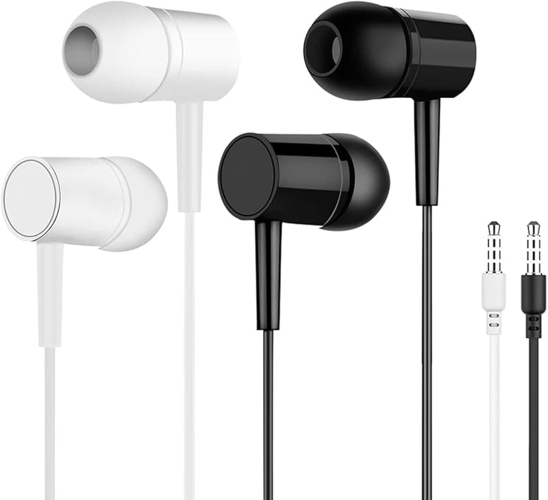 2-Pack Wired Earbuds with Mic and Volume, 3.5mm Stereo in-Ear Headphones, Noise-Isolating for Music, Calls, Gaming & Video Chat, Compatible with Computer and Tablet, Black/White