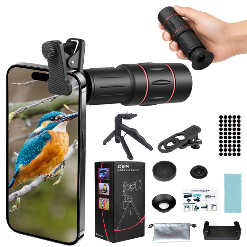 28X Telephoto Zoom Lens with Tripod for iPhone Samsung Android Camera, HD Clip-On Monocular Telescope for Moon, Concerts, Wildlife, Sports Events, Bird Watching, Portable Smartphone Lens Kit