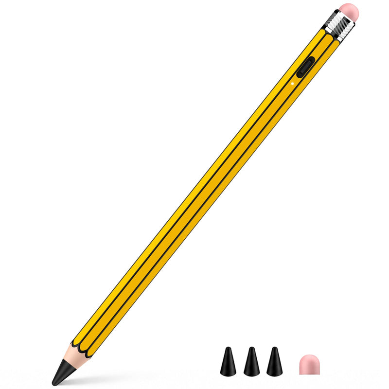 HATOKU Pencil Style Stylus Pen for Apple iPad 2018-2026, No Bluetooth Setup | 18-min Fast Charge for Notes, Sketching, and Class Tasks, Rubber End for Touchscreen Device, Tilt Sensitivity, Palm Rejection yellow black