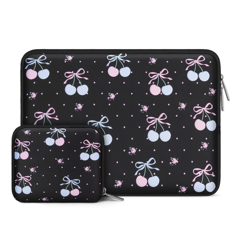 MOSISO 13.3 inch Laptop Case, 13-13.3 inch Laptop Sleeve with Small Case | Compatible with MacBook Neo 13/Air 13.6/Pro 13/Pro 14, HP Dell ASUS Lenovo, Neoprene Cherry Bowknot Carrying Bag, Black