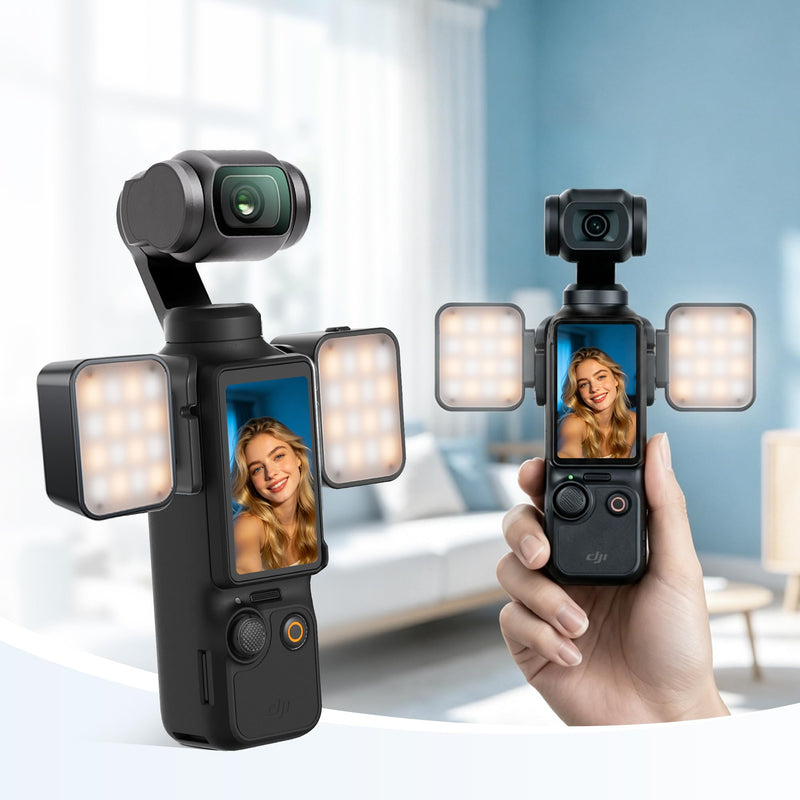 2PCS Magnetic Mini LED Fill Light Auxiliary Light for DJI OSMO Pocket 4/3 | LEEKAI PL15 CRI≥95, 3-Color Temp 2500-6500K Brightness Adjustable, 1.5W Rechargeable 500mAh with Camera Body Mount Mount with TwoLights