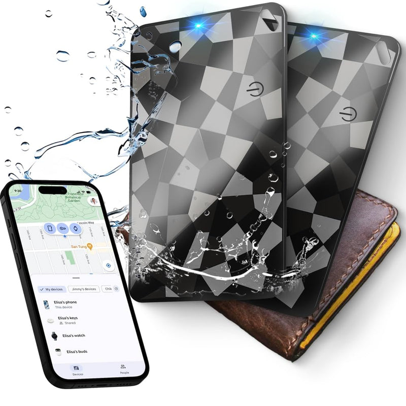(2 Pack) Wallet Tracker Card (iOS & Android) Ultra-Thin Bluetooth Smart Card Tracking Card Item Tracker Work with Apple Find My & Google Find Hub, IPX4 Rechargeable GPS Tracker for Wallet Passport