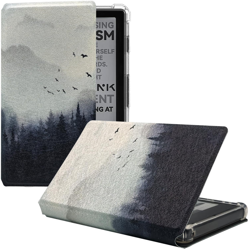 2in1 Magnetic Detachable Flip Case for 4.3'' XTEINK X4 E-Book Reader Ultra-Thin Lightweight Leather & TPU Transparent Cover with Magnetic Closure (Misty Forest) Misty Forest
