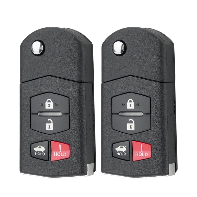 2PCS Remote Key Fob Replacement for Mazda 3 6 2010 2011 2012 2013 | 4 Button Flip Key for Mazda CX-9 MX-5 Miata, DIY Match Key Functions, Chip & Blade by Locksmith Required