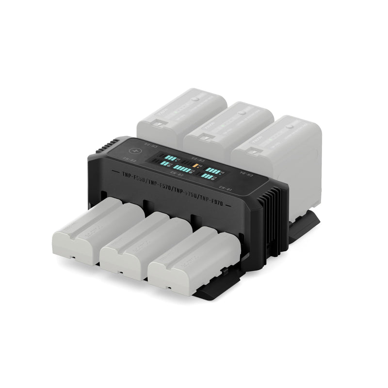 Tilta Foldable Charging Station for L-Series/NP-F | 6 Channel NP-F550, NP-F970, NP-F750 Multi-Slot Battery Charger | Smart TFT Color Display Dock | Active Cooling Thermal Management Protection - Black Single Charger