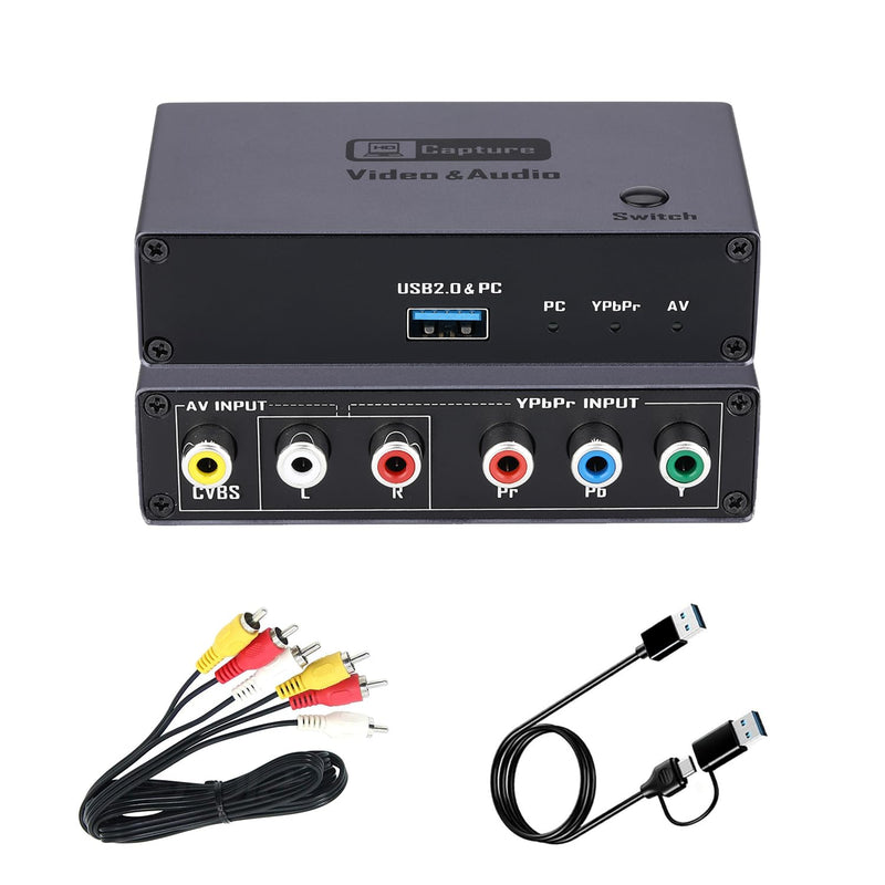 VHS VCR RCA to Digital Converter, AV YPbPr Component to USB Video Capture | AV RCA YPbPr Component signal input, USB 2.0 Digital output Applicable for VHS VCR DVD DVR retro game consoles