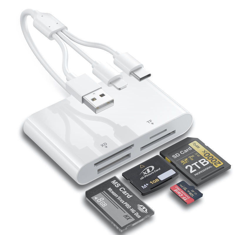 Memory Stick Pro Duo Adapter, 4-in-1 Multi Card Reader with Lightnin/USB-C/USB-A for SD/Micro SD/MS/xD-Picture Card, Sony Cybershot Memory Stick Reader for iPhone/Android/PC Medium