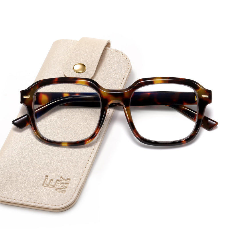 EASY READ Square Blue Light Glasses for Women and Men，Anti-Eyestrain/UV Computer Glasses for Phone and Screen Use Amber Tortoise