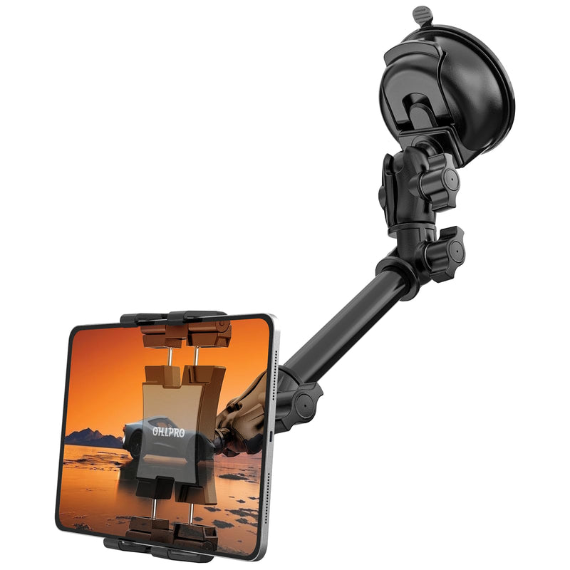 OHLPRO Heavy Duty Tablet Holder for Car Windshield, 90mm Large Suction Cup Mount, 360° Rotating Aluminum Arm iPad Holder for Truck, SUV, Semi & Boat, Fits 4.7–13" iPad Pro/Air/Mini, Galaxy Tab For 4.7-13" Device
