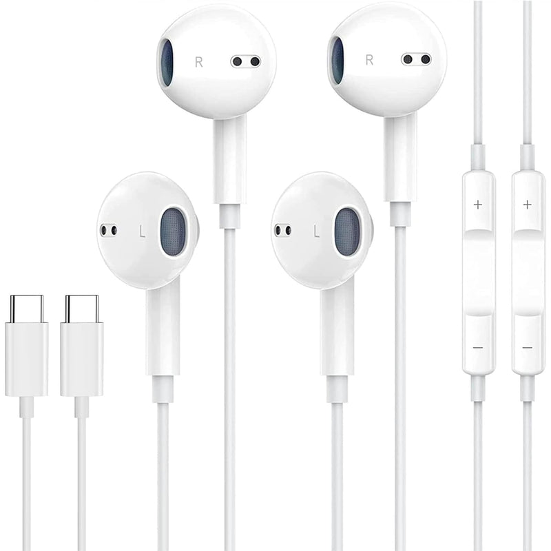 USB C Headphones for iPhone 17 16 15 Pro Max, 2 Pack Wired Earbuds USB C Wired Headphones with Microphone & Volume Control , Noise Isolating Earphones for iPad Pro/iPad Air, Galaxy S25 S24 S23 Ultra White