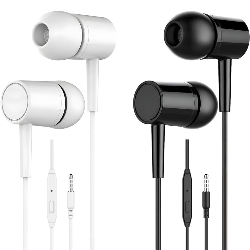 2 Pack Ergonomic Wired Earbuds, 3.5mm in-Ear Headphones with Microphone, Noise Reduction, Durable Tangle-Free Cord for Online Learning Meeting Gym