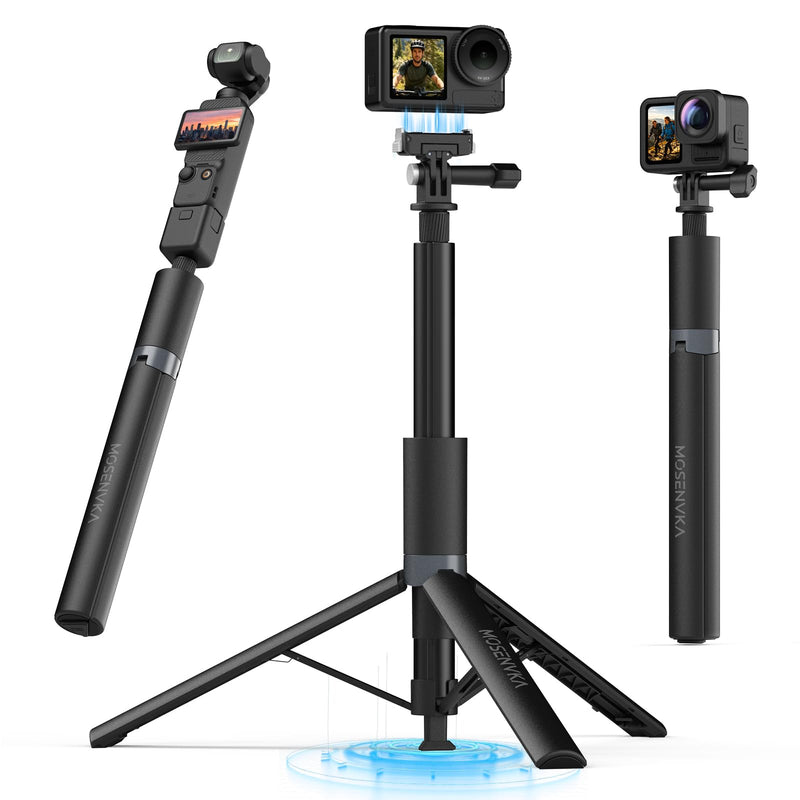 65'' Selfie Stick Tripod for DJI Osmo Action 6/Osmo Nano Accessories | Auto Pop-Open Tripod, Magnetic Quick-Release Adapter Mount 360° Adjustable | 2-in-1 Extended Rod | Portable for Travel Vlog