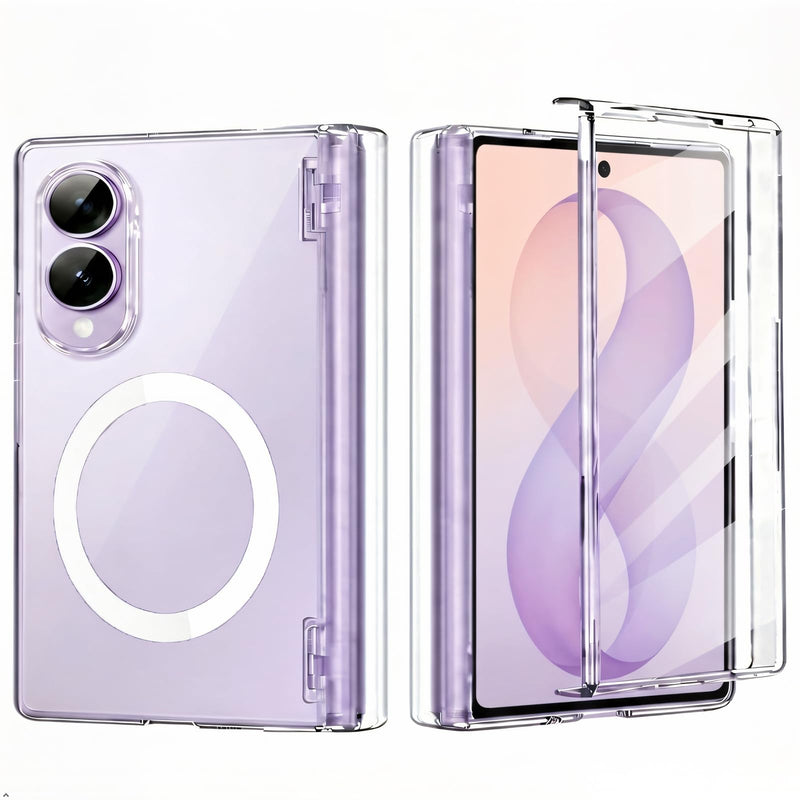 Magnetic for Galaxy Z Fold 8 Case Clear with Hinge Protection & Screen Protector, Compatible with MagSafe, Slim Fit Lightweight Hard PC Transparent Bumper Cover Shockproof Non-Slip (Clear)