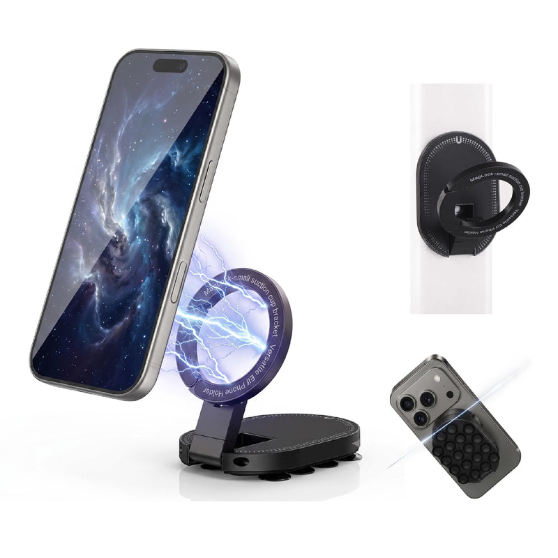 ALCOVA MagLock 3-in-1 Suction Magnetic Phone Holder for MagSafe | Phone Tripod Mount with Carabiner Clip, Compatible with iPhone 17-12, Ideal for Car Dashboard, Gym, Kitchen, Office