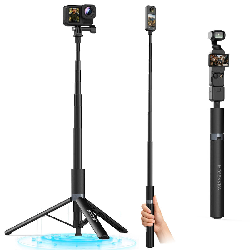 65'' Invisible Selfie Stick Tripod for Insta360 X5/X4/X3/GO 3s/Ace Pro 2/X2 | Auto Pop Open Action Camera Tripod | 2-in-1 Extendable Rod for Luna Ultra/DJI Osmo Pocket 3/4/360/Action 5/4, for GoPro 13/12