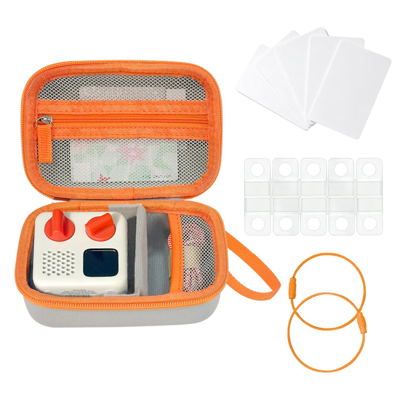 Teyomi Storage Case Compatible with Yoto Mini Player with 5 Blank Cards | Card Holder for Yoto Cards, 20PCS Self Adhesive Tabs with 2 Loops, Drop-proof, Water-proof, Perfect for outdoor trips, Orange