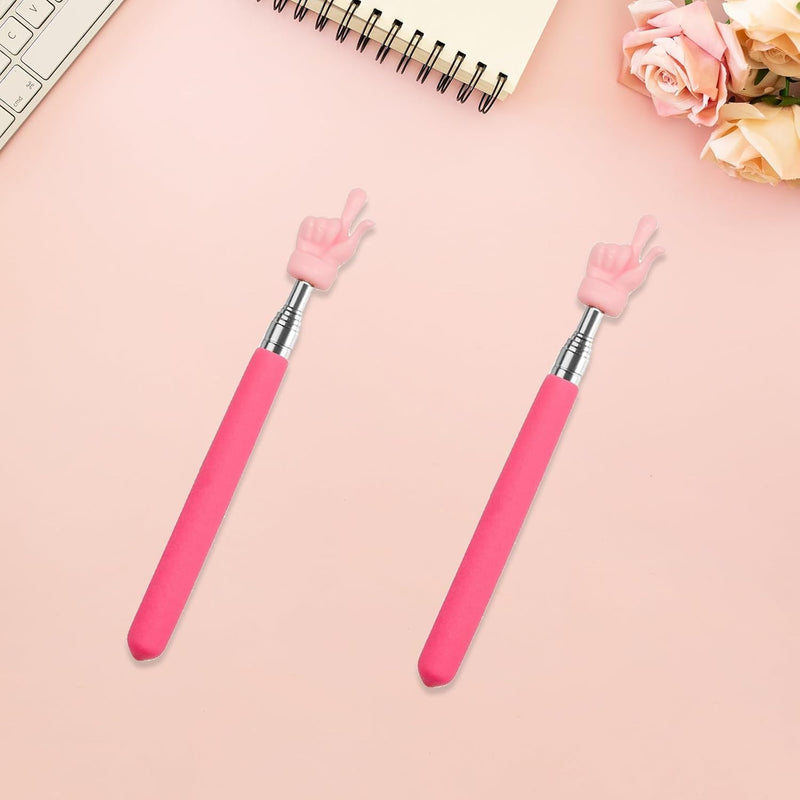 2Pcs Extendable Teachers Pointer for Classroom, Telescopic Hand Pointer Finger Pointers Stick, Retractable Classroom Pointers for Elementary Kindergarten Teacher, Classrooms Supplies(Rose Red)