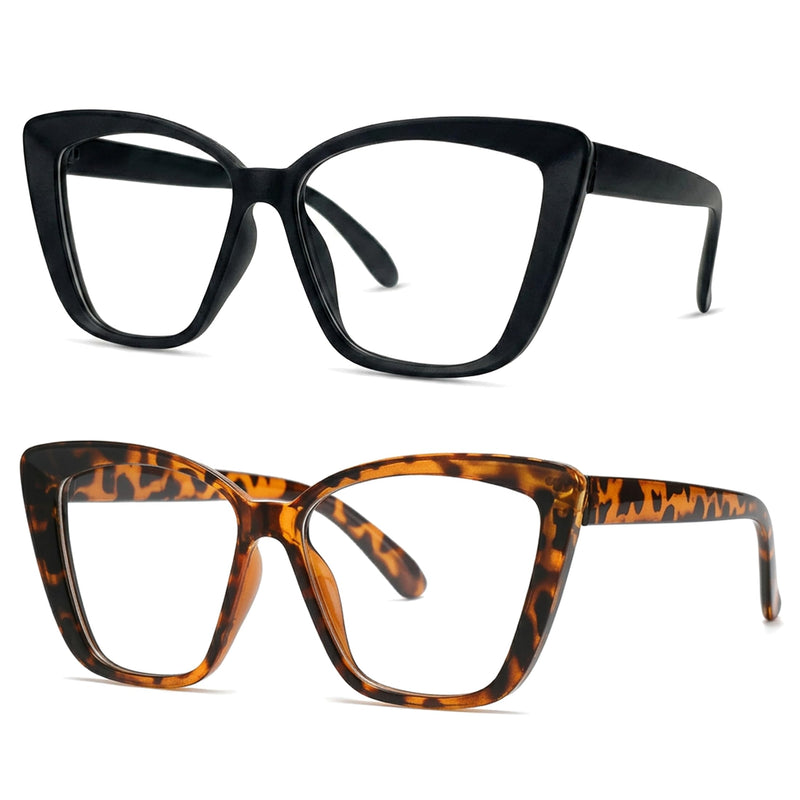 Oversized Cat Eye Blue Light Blocking Glasses for Women Men Fashion Computer Glasses Anti Eyestrain & UV Protection Black&tortoiseshell