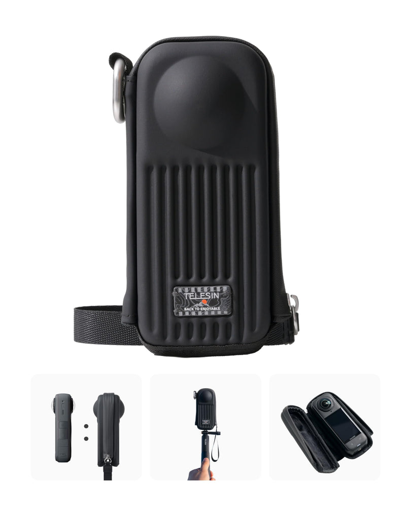 TELESIN DisAdv Carrying Case for Insta360 X5/ X4/ X4 Air, Black | Dual-Lens Protection, Fits Selfie Stick Attached, Shockproof EVA Travel Storage Bag, Water-Resistant 360 Camera Case