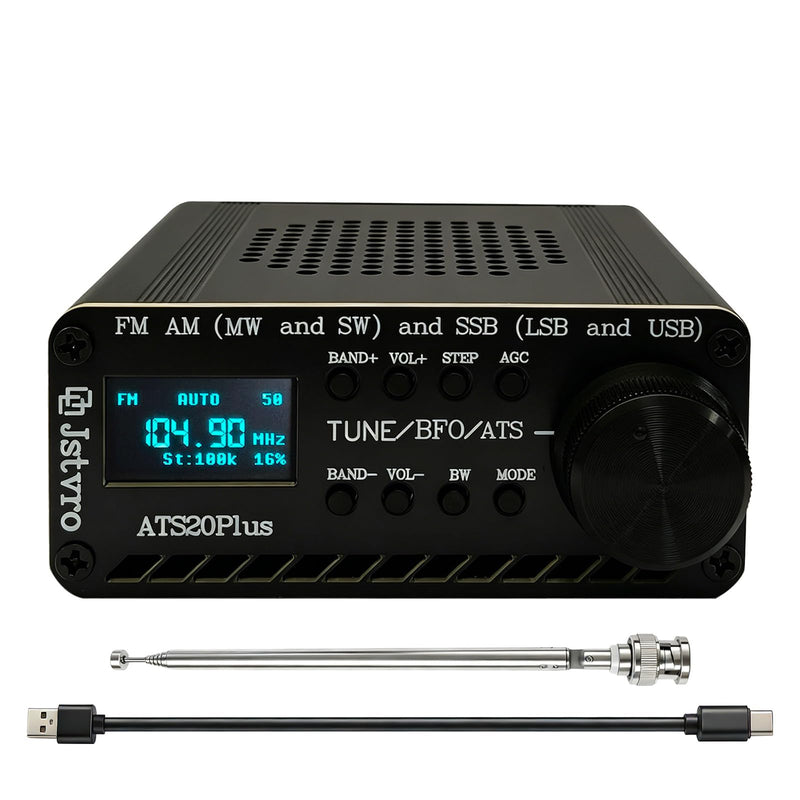ATS-20+ Si4732 Portable Shortwave Radio Receiver FM AM LW SW SSB (LSB USB) Full Band World Band Radio DSP Digital Radio with Speaker Rechargeable Battery Aluminum Alloy Case External Antenna Included