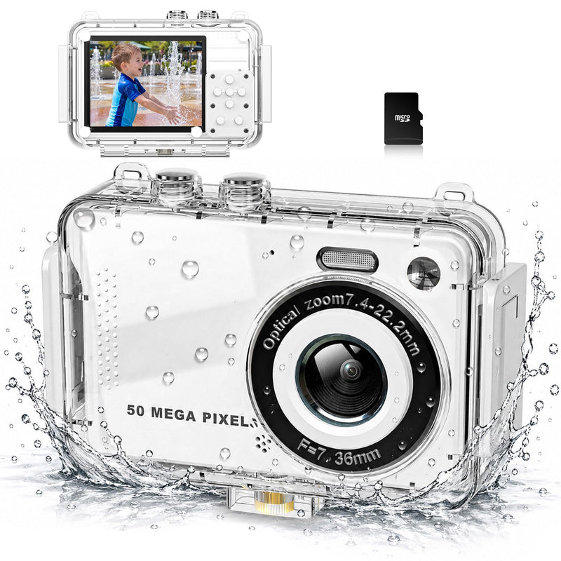 MOMILLA Kids Camera with Waterproof Case, 4K Vlogging Digital Camera | 16X Zoom Autofocus, 50MP Underwater Toddler Camera for Travel, Swimming, Outdoor, Birthday Gifts for 5-16 Year Old Boys Girls White