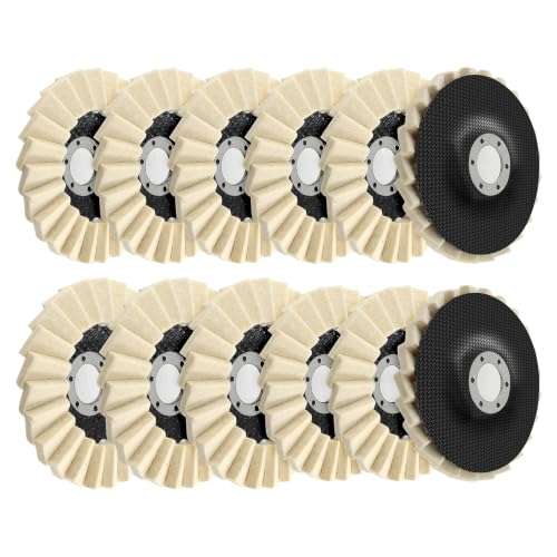 12Pcs Wool Felt Flap Polishing Disc 4-1/2" Buffing Polishing Wheels for Angle Grinder 7/8" Arbor High Density Wool Polishing Wheel for Metal Wood Surface Buffing White 4.5 12