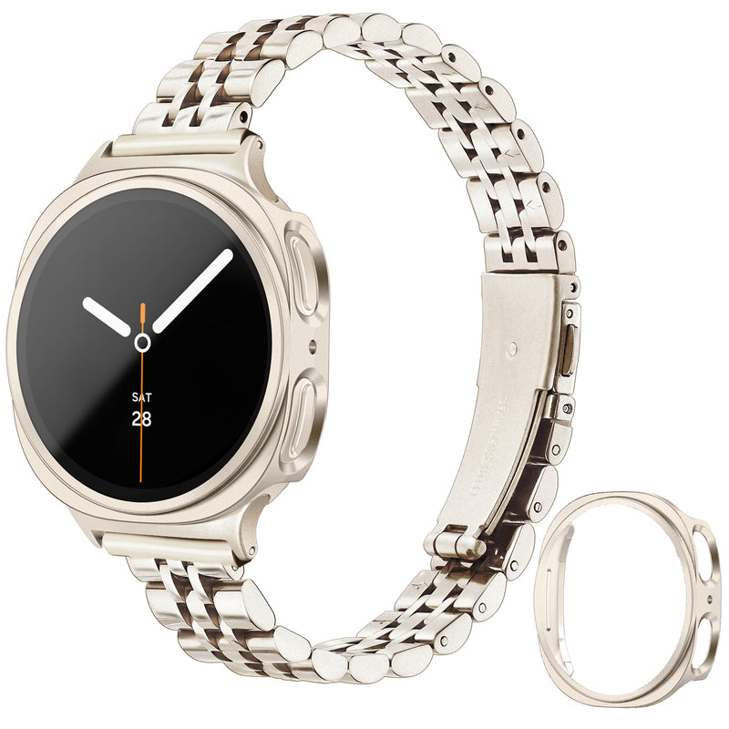 wipalor Slim Metal Band with Case for Samsung Galaxy Watch 9/8 Band 40mm | Slim Stainless Steel Sport Dressy Samsung Galaxy Watch 9/8 Bands 40mm, with Bumper Protective Cover Case for Women-Starlight Starlight Band+Starlight Case Galaxy Watch 9/8 40mm