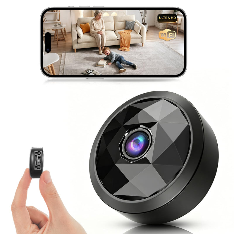 4K Indoor Mini WiFi Hidden Camera:with Motion Alerts&Night Vision(black) | Mini spy camera for home, Wireless Nanny cam Works with APP control,Free Cloud Storage black