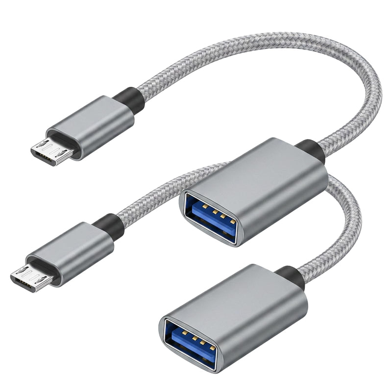 USB to Micro USB Adapter, 2 Pack On The Go Adapter Micro USB to USB OTG Cable Nylon Braided Aluminum Shells MicroUSB 2.0 OTG Cable Converter Compatible with Phone Flash Drive Mouse Keyboard Game
