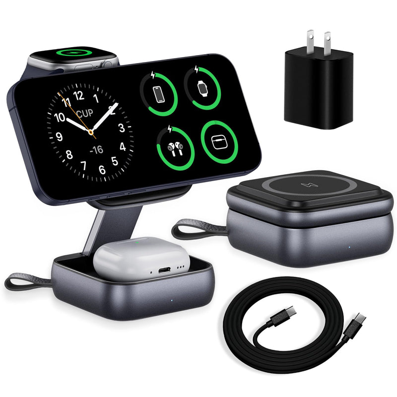Wireless Charging Station for Apple Devices,Magnetic Travel Charger | Folding 3-in-1 Charger Stand Compatible with MagSafe for iPhone 17 16 15 14 13 12 Series,Airpods&Apple Watch,No Adapter 2