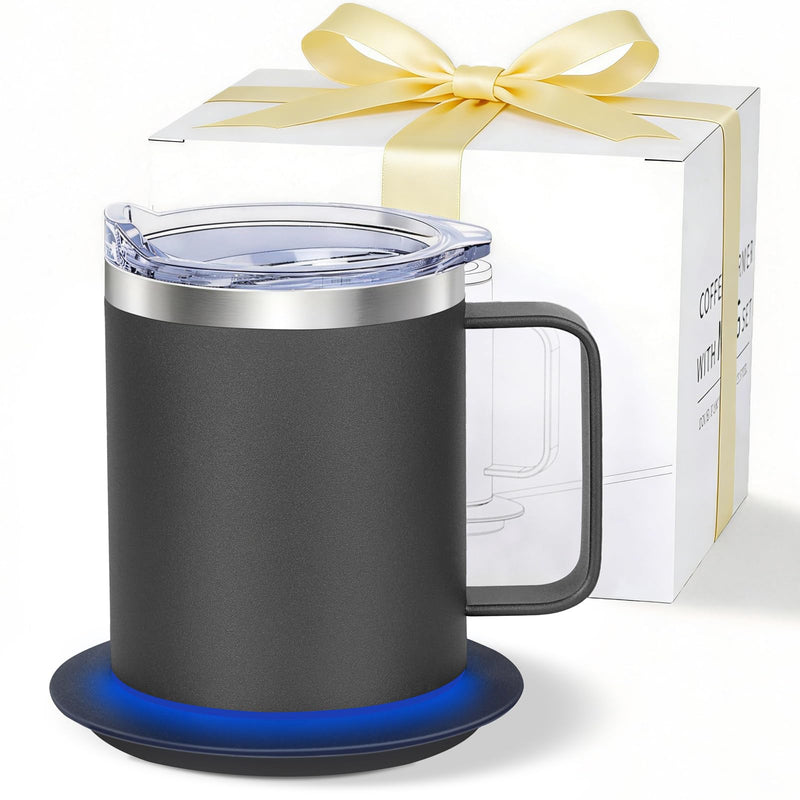 Coffee Warmer with Mug Set, USB Powered Heated Cup with 10H Auto Shut-Off, 131℉ Self Heating Coffee Mug for Desk (Black-12oz)