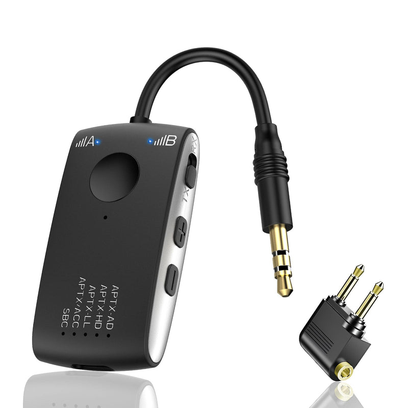 Bluetooth 5.4 Transmitter Receiver for 2 AirPods or BT Devices, Wireless Adapter for Flight, TV, PC and Gym, Switch, Bluetooth Wireless Transmitter with Dual Link AptX Adaptive/Low Latency/HD Audio Charcoal Black